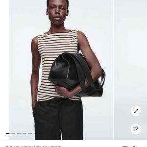 COS women’s striped boatneck sleeveless top in cream/ brown size xs